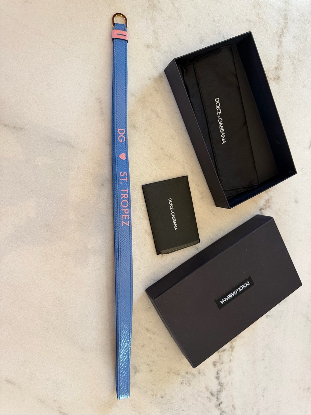 Dolce & Gabbana Blue Leather “DG ❤️ ST. TROPEZ” strap.